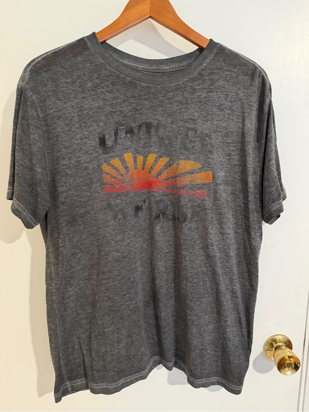 Lucky Brand Men's Gray Graphic Tee with Sunset Motif